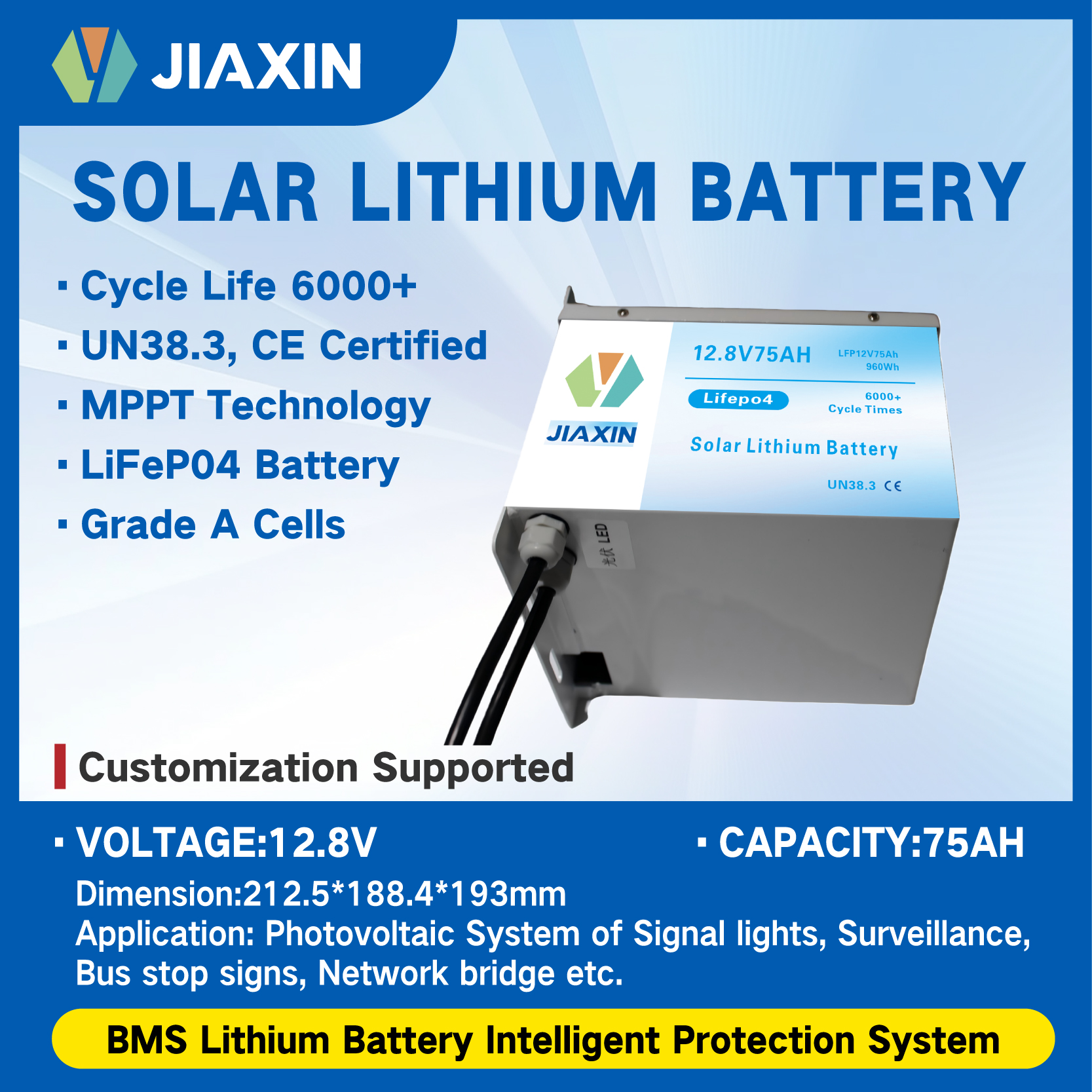 Solar Lithium Battery LFP 12V 75AH
